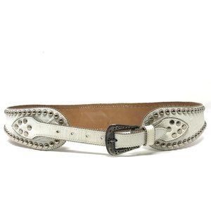 STREETS AHEAD White Leather Wide Studded Western Waist Belt M/L